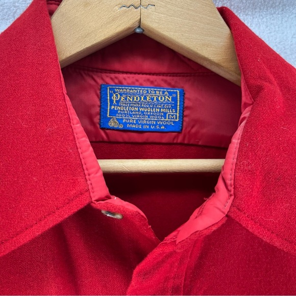 Vintage Pendleton Shirt Mens Med Red Button Up Loop Collar Pure Wool *Sm Flaws* - Picture 5 of 13